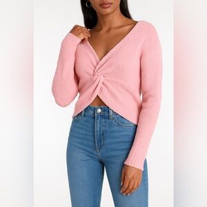 Express Pink V-Neck Reversible Knotted Sweater